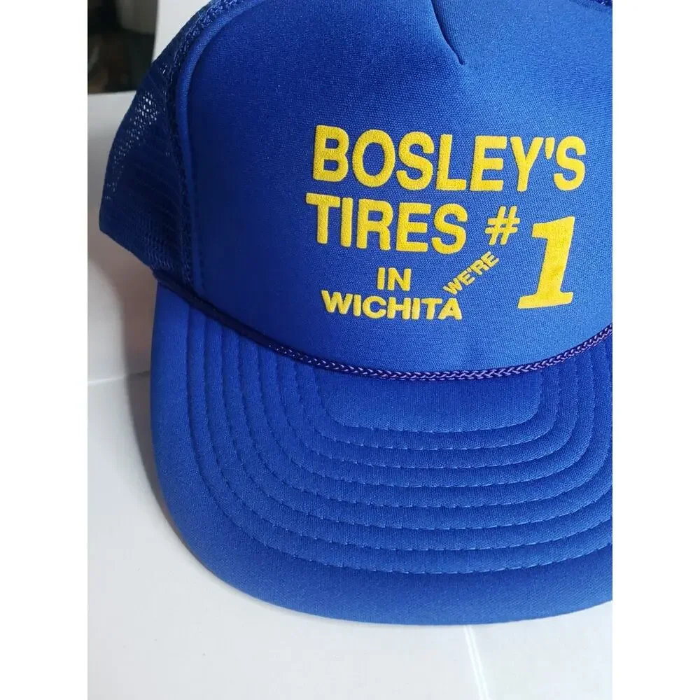 vintage BOSLEY'S TIRE WICHITA KS vintage blue adjustable snapback cap hat 90s